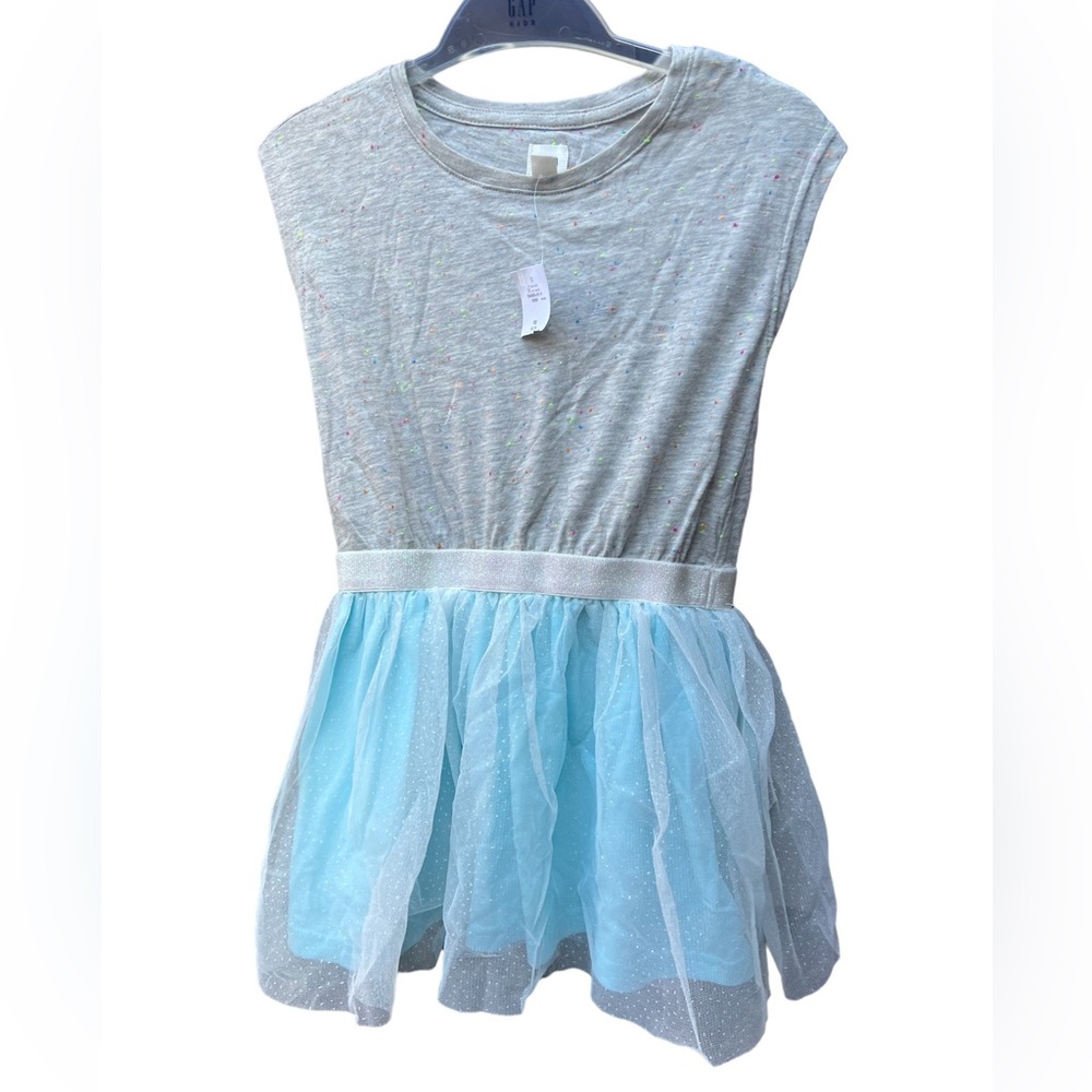 GAP Kids NWT! Tull Dress Gray Confetti Top with Light Blue Bottom Size XS (4-5)